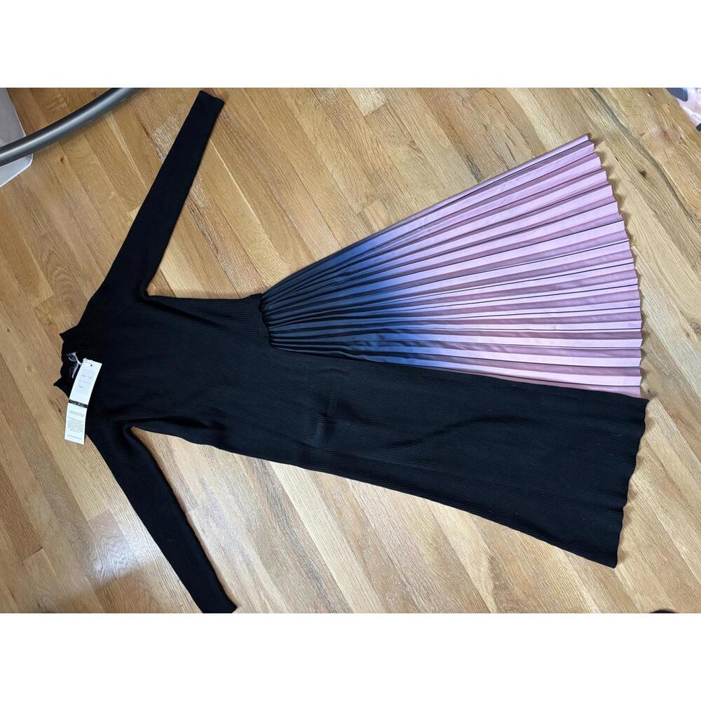 New - Dalia MacPhee Women's Black Ribbed Turtleneck & Ombré Pleated Skirt Set
